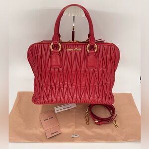 Miu Miu Red Leather Two Way Bag w/Strap, Dust Bag and Paper Inserts. Gorgeous!